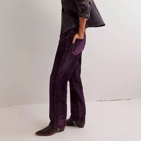 Free People We the Free First Class Low Rise Relaxed Straight Flocked Jeans - Picture 3 of 7